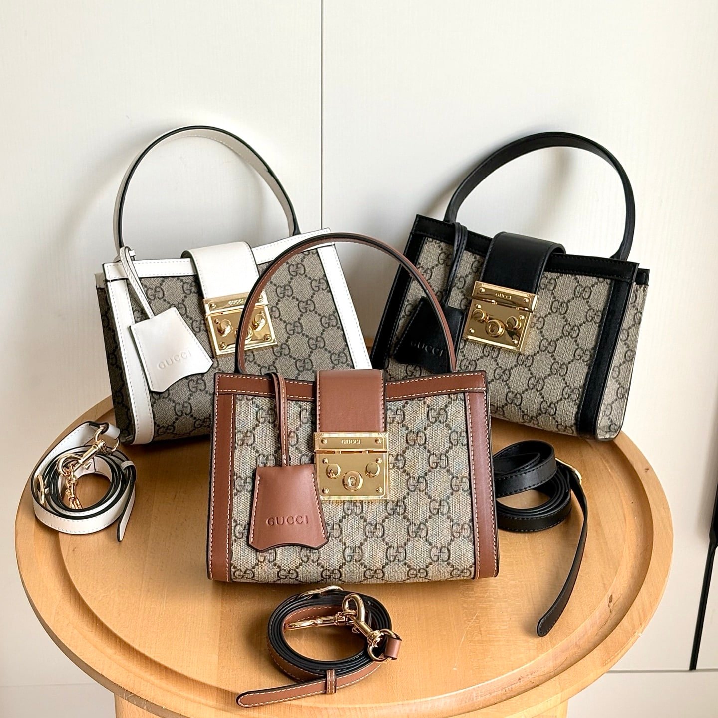 Gvc*1 Padlock Small Top Handle Bag Beige And Dark Brown 20Cm ‎‎841653 Fad6L 9758