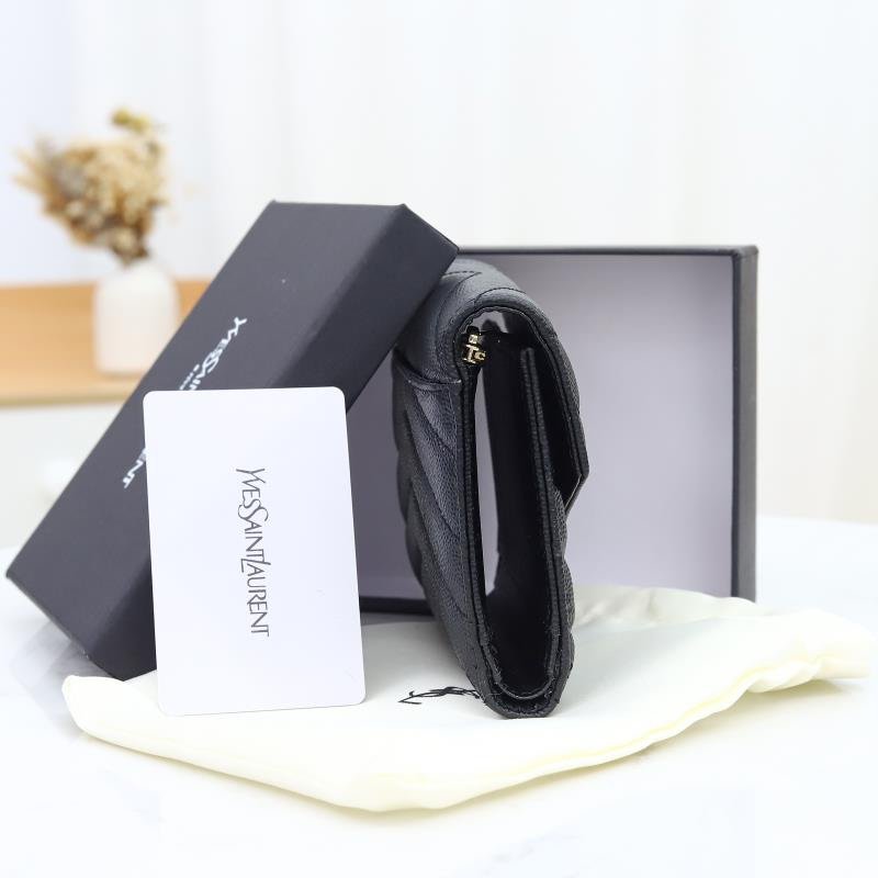 Sa1nt Lau*nt Cassandre Matelassé Small Envelope Wallet In Grain De Poudre Leather Black Silver 13Cm 414404Bow021000