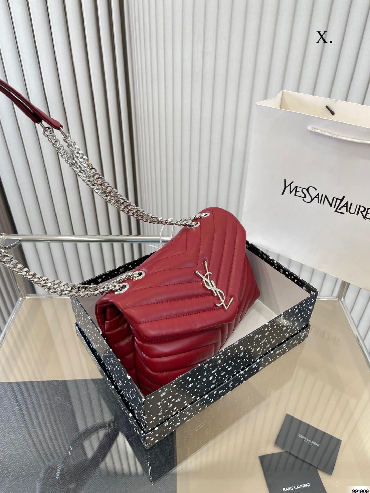 Sa1nt Lau*nt Loulou Small Chain Bag In Quilted “Y” Leather Wine Red