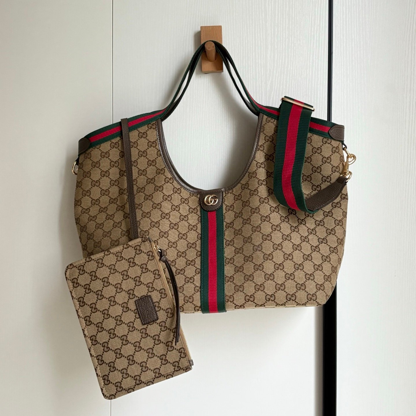 Gvc*1 Giglio Large Tote Bag Beige And Dark Brown Gg Canvas 60Cm 853971 Faffp 2547