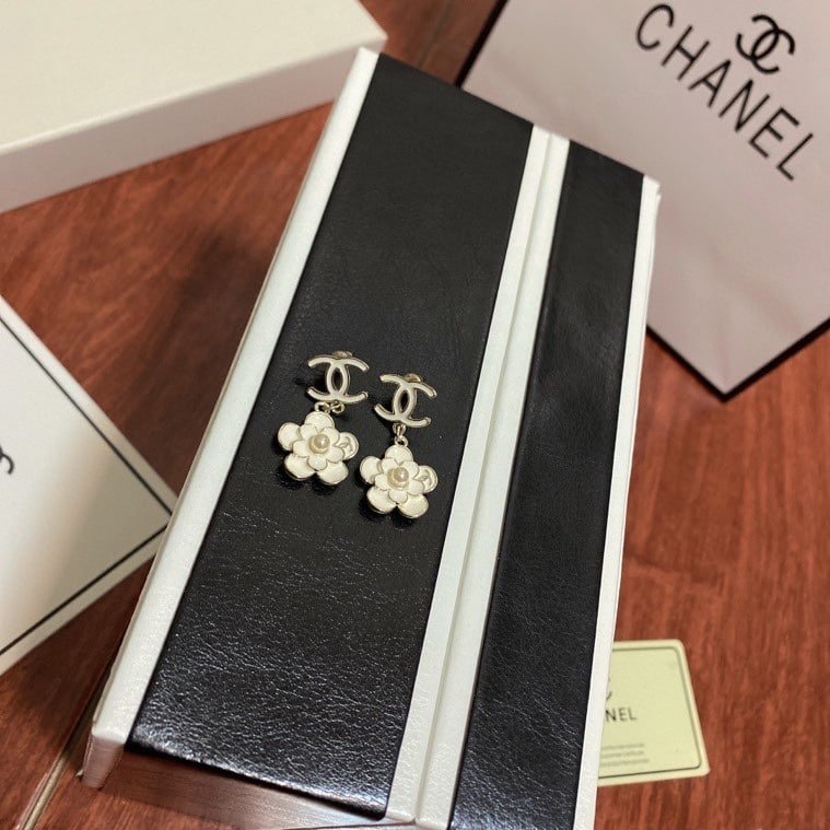 Ch**el Flower White Earrings