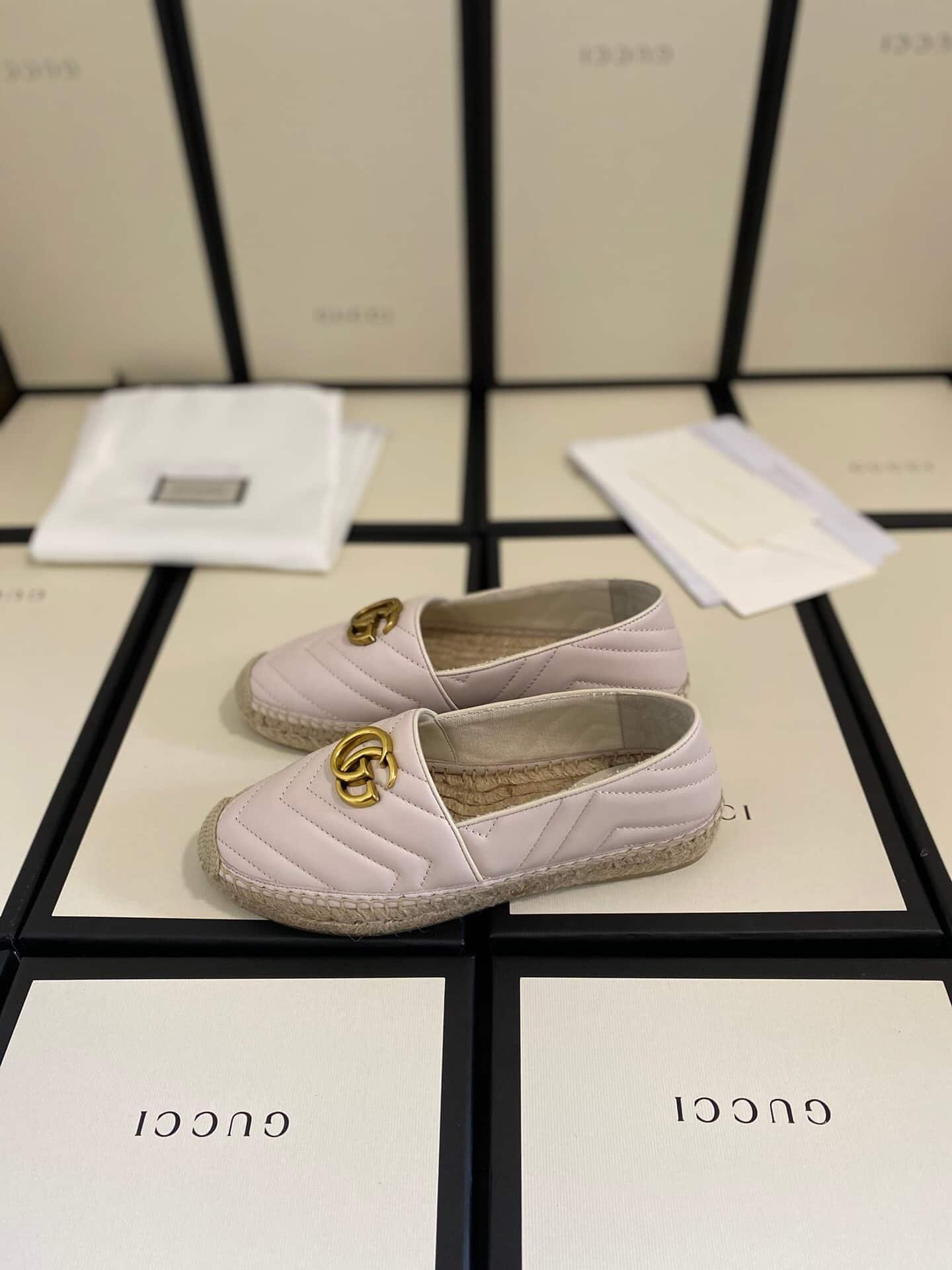 Gvc*1 Leather Espadrille With Double G White ‎551890 Bko00 1000