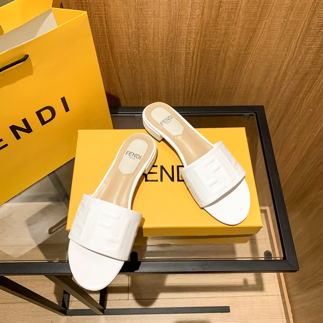 F**di Silk Cowhide Slippers White