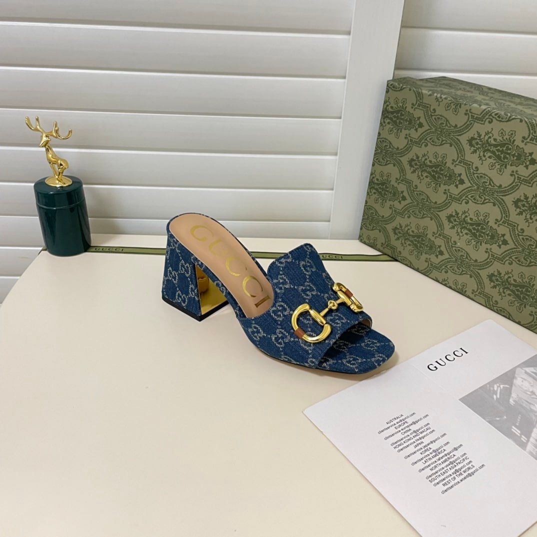 Gvc*1 Women’S Slide Monogram Sandal With Horsebit Blue