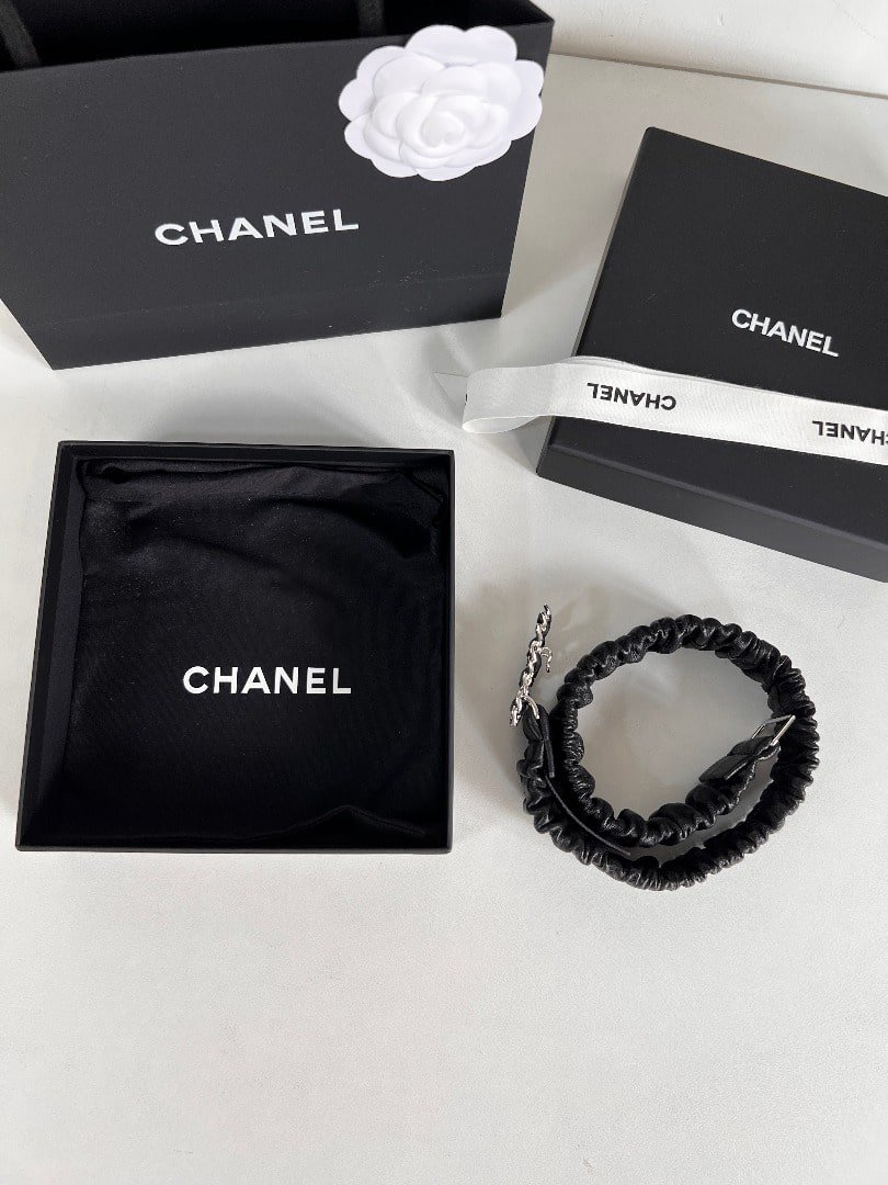 Ch**el Cc Elastic Belt Leather With Silver Metal 30Mm