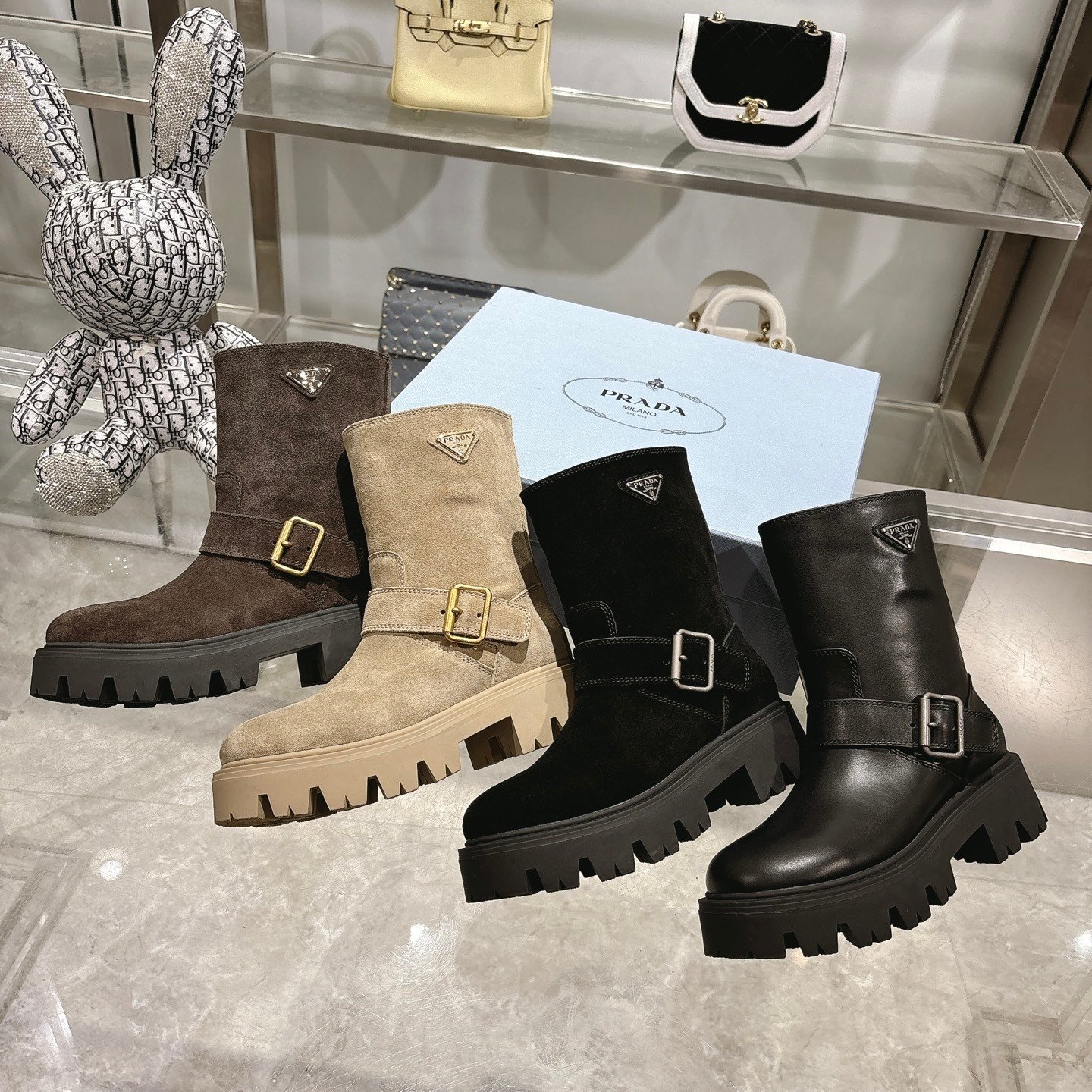 Pra*a Leather Booties Black 1U187O Uze F0002 F 050