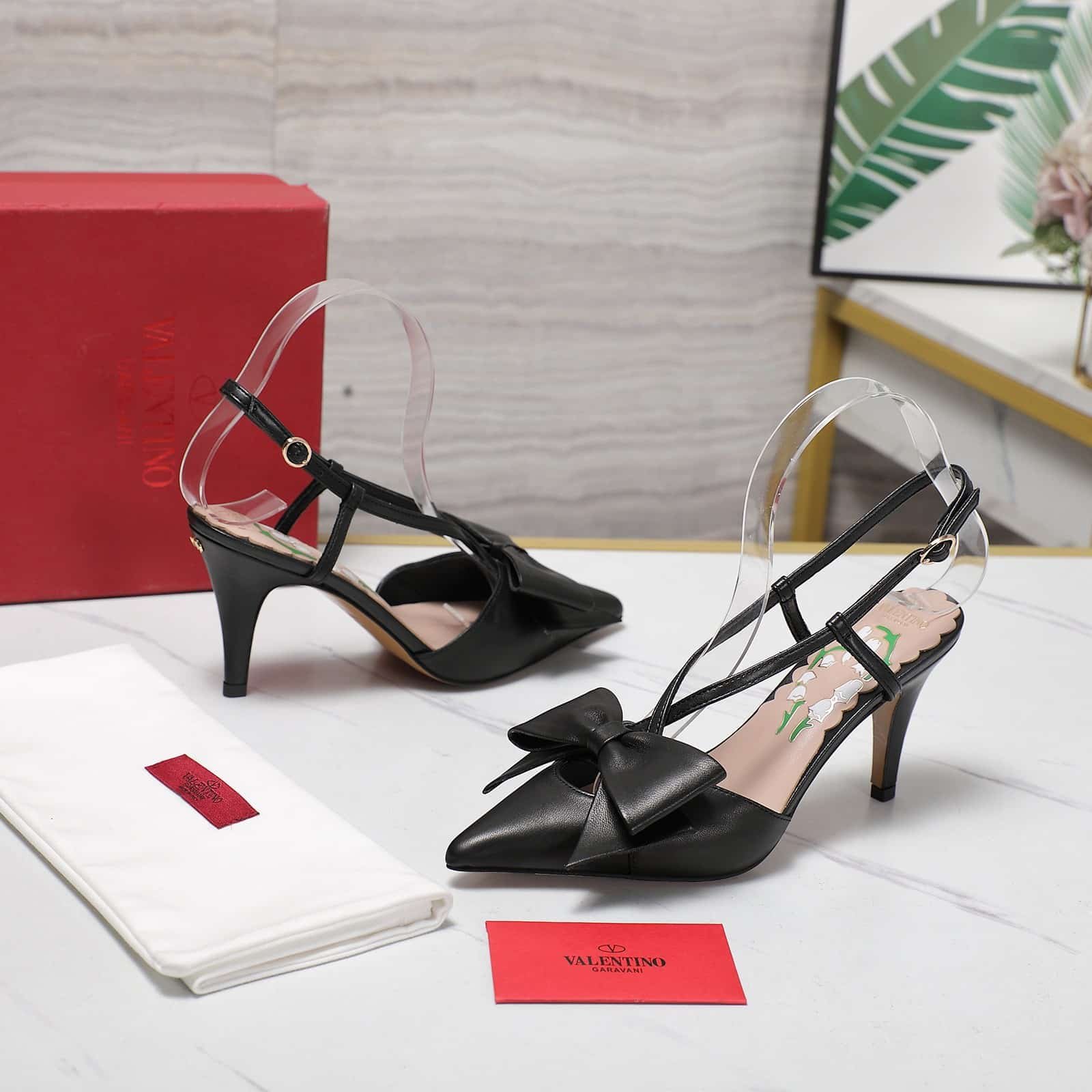 Va1e*ntin0 Bowow Slingback Pumps Black 7W2S0Mx5Ddt 0No