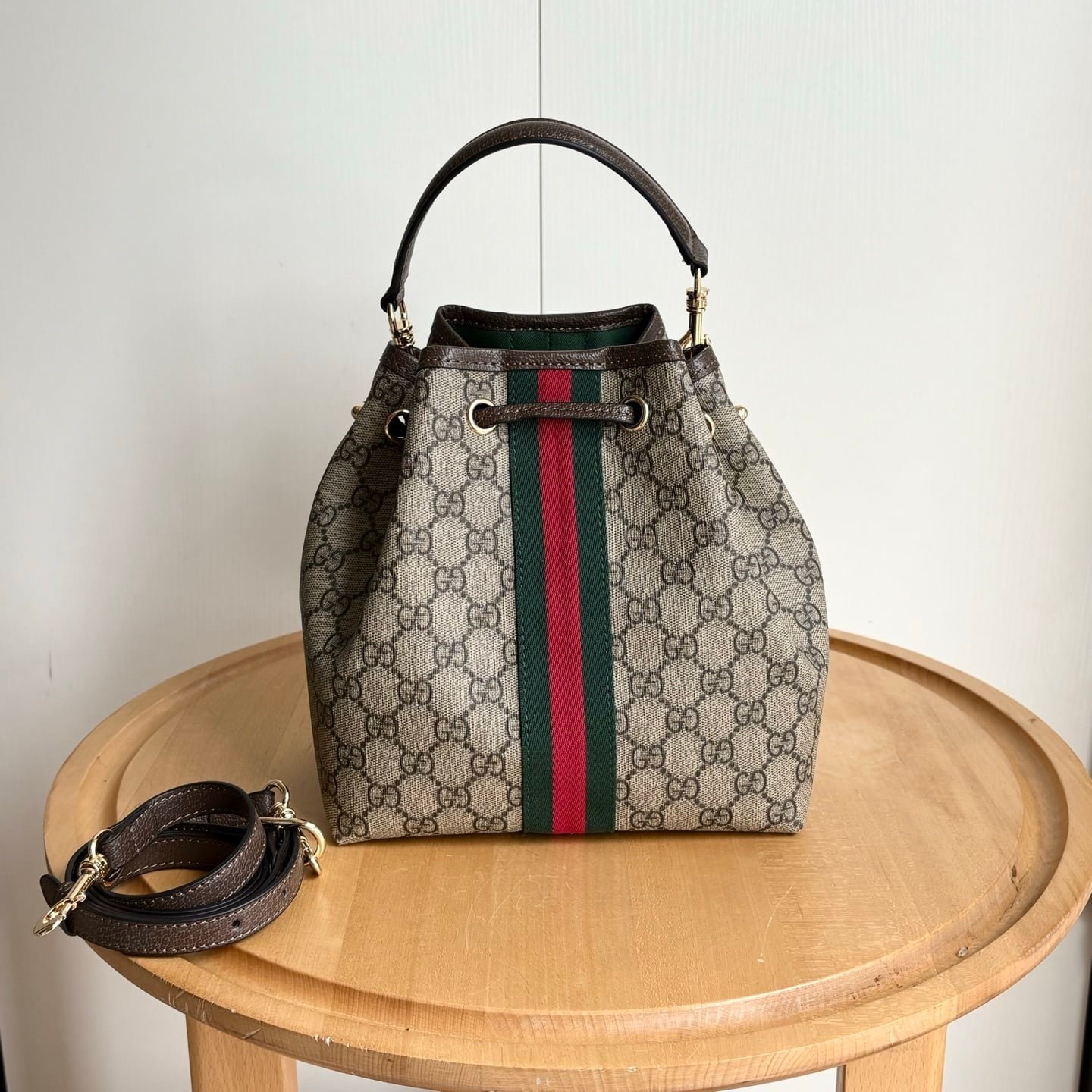 Gvc*1 Ophidia Small Bucket Bag Beige And Dark Brown 22Cm 841313 Fae0K 9853