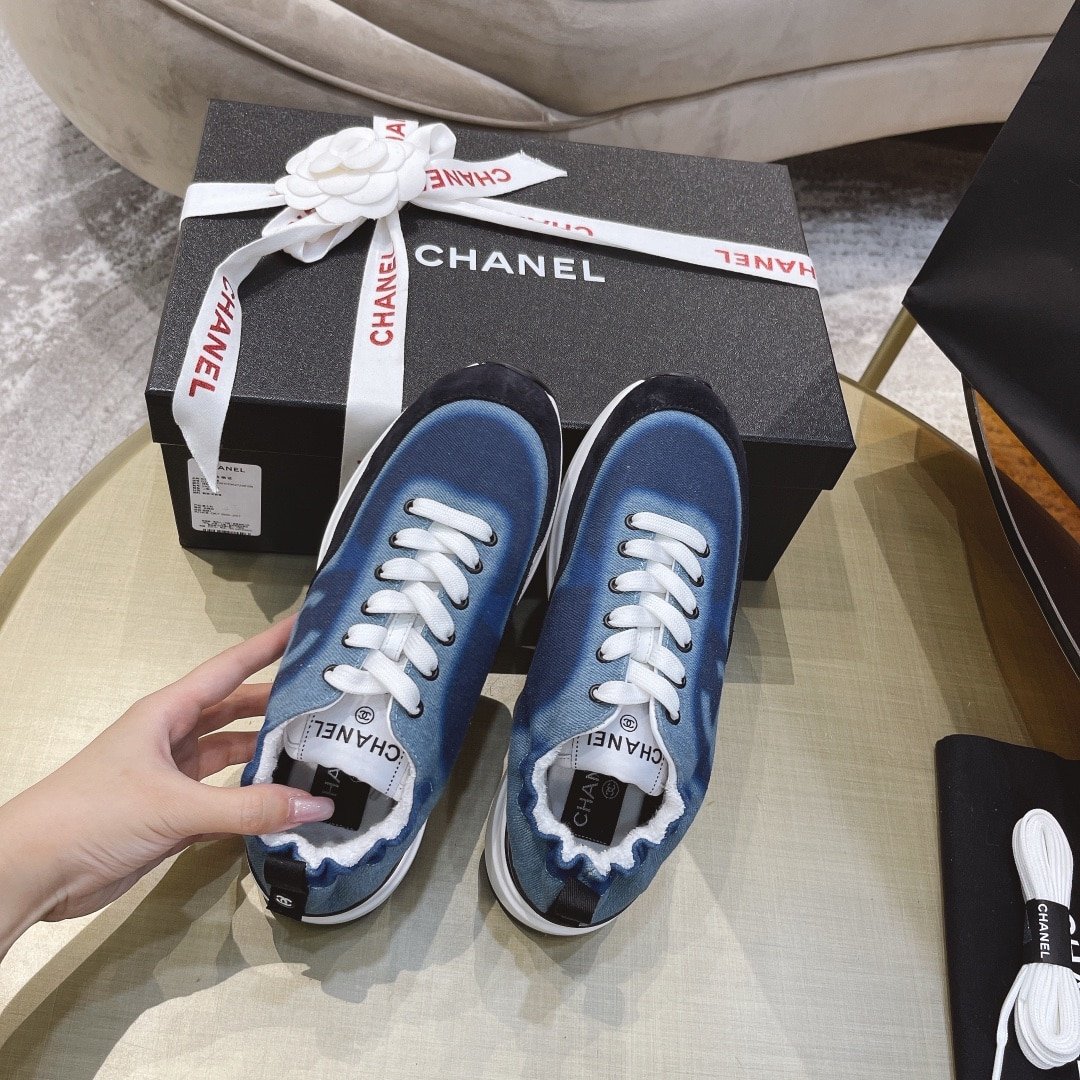 Ch**el Neon Denim Lace Up Low Top Trainer Sneaker Blue G37494 Y55237 K2847