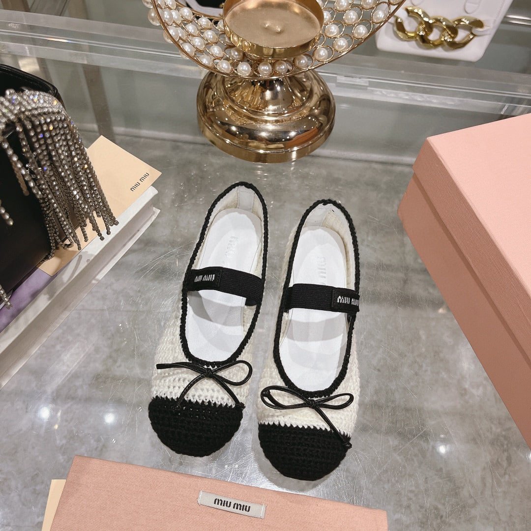 M1um1u Crochet Knit Ballerina Shoes White 5F138E 2Cq2 F0C56 F 005