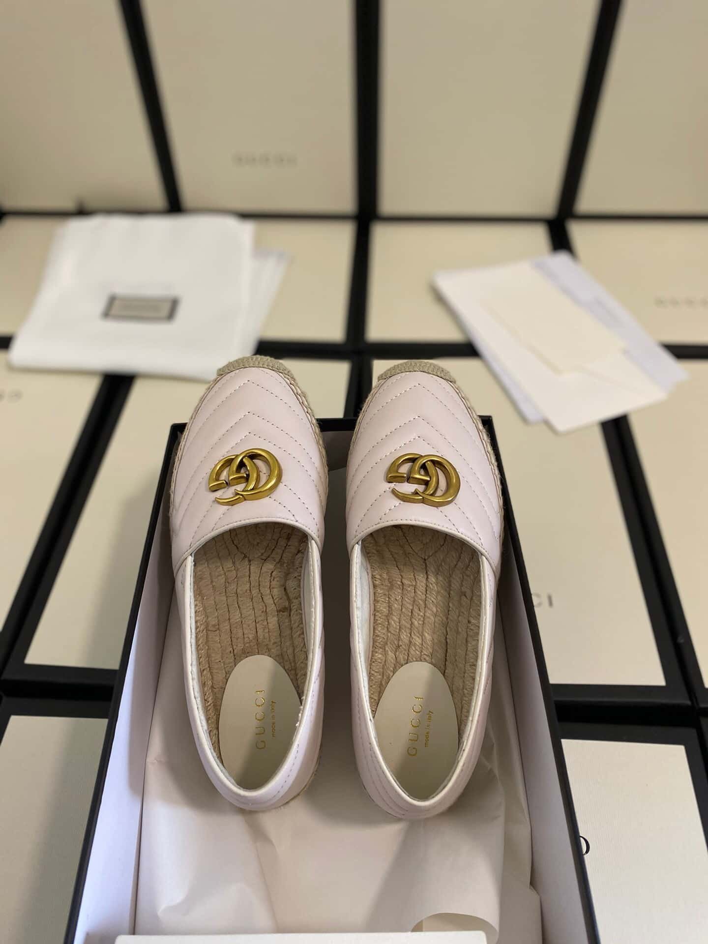 Gvc*1 Leather Espadrille With Double G White ‎551890 Bko00 1000