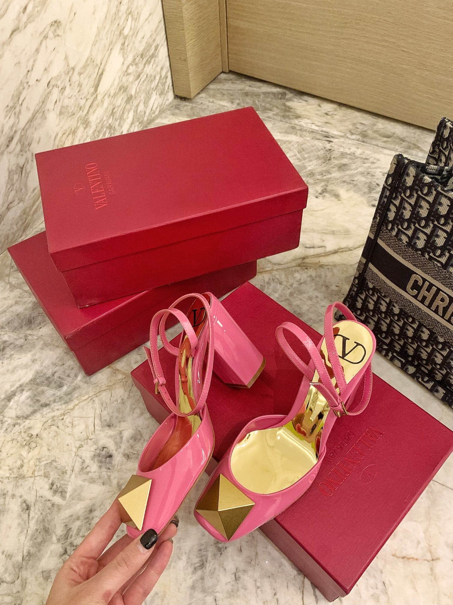 Va1e*ntin0 One Stud Pump In Patent Leather 90Mm Pink Xw2S0Dt4Laf