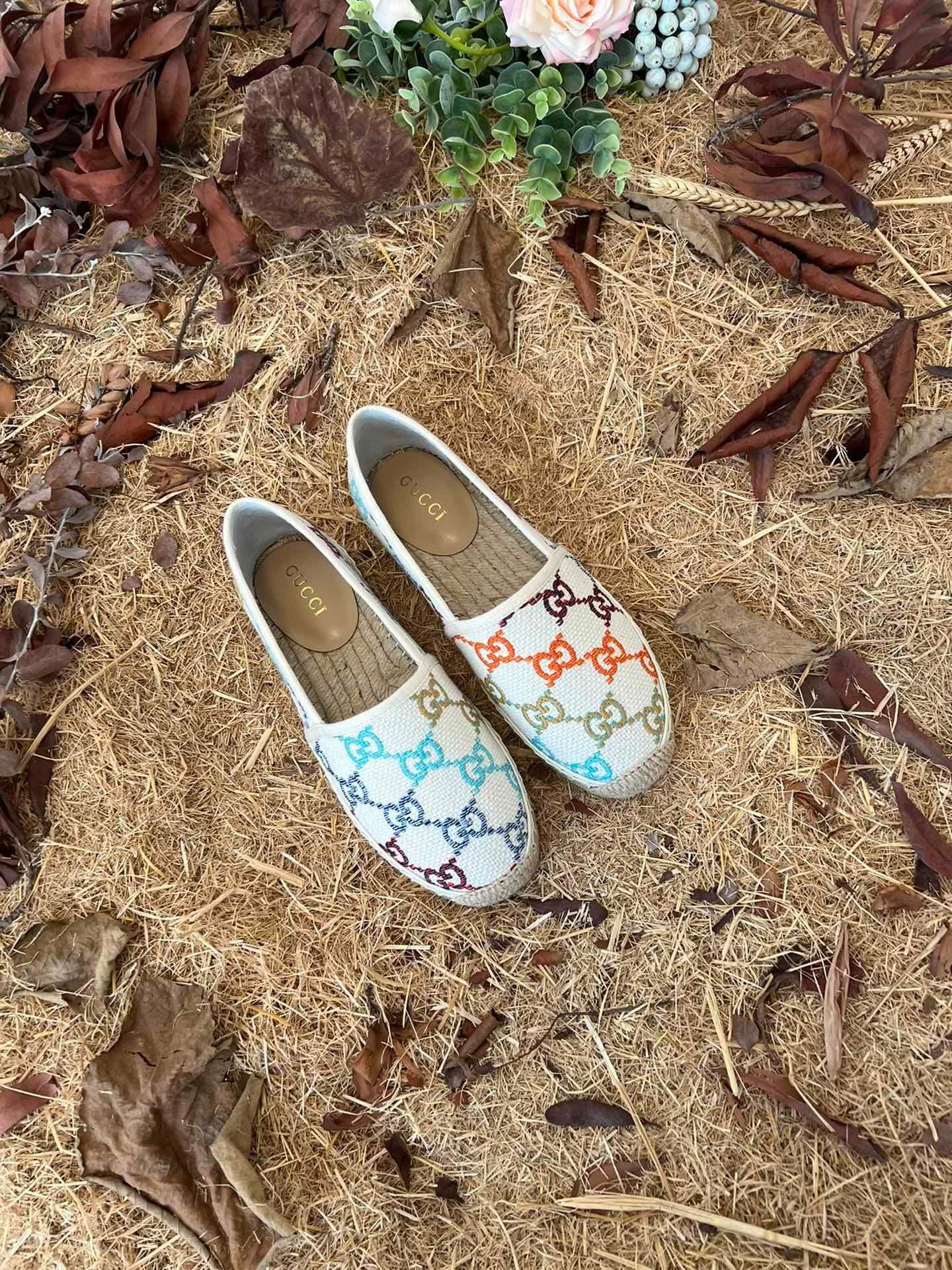 Gvc*1 Women’S Gg Espadrille Sandal Linen Canvas Platform Rubber In Multicolor 78036 Uft70 8470