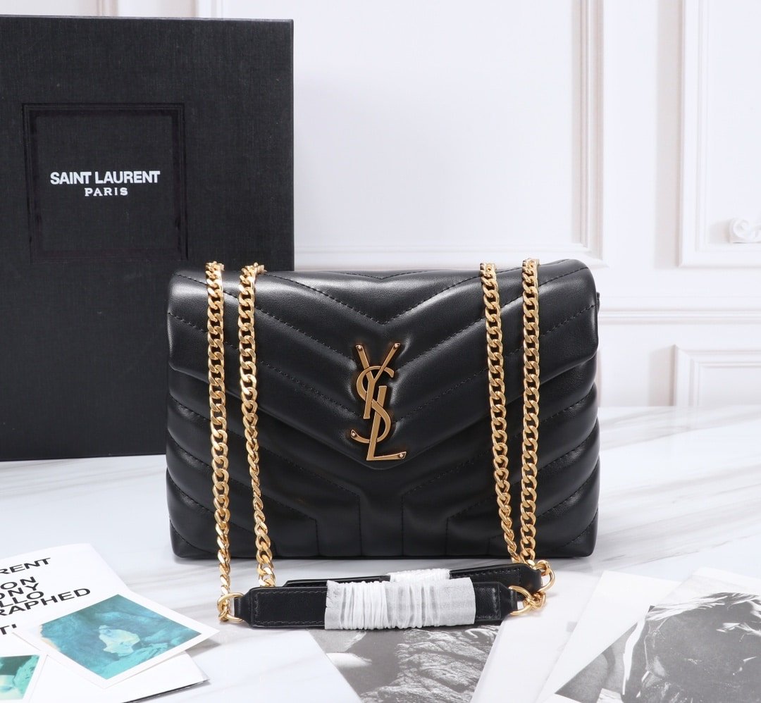 Sa1nt Lau*nt Loulou Small Chain Bag In Matelassé Y Black Gold 23Cm 494699Dv7271000