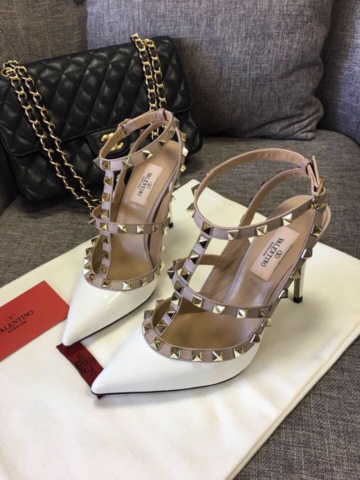 Va1e*ntin0 Patent Rockstud Caged Pump 100Mm Light Ivory Zw2S0393Vnwl62