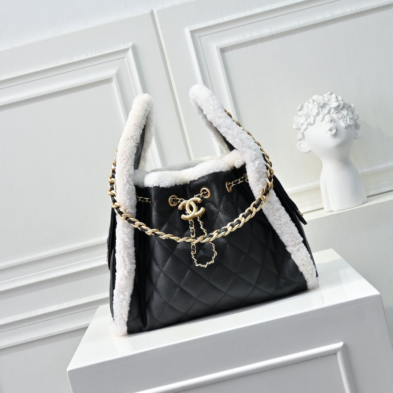 [S*per Vip 1:1] Ch**el 25 Small Handbag Gold Tone Metal Black And White 26Cm As5293 B22309 U4139