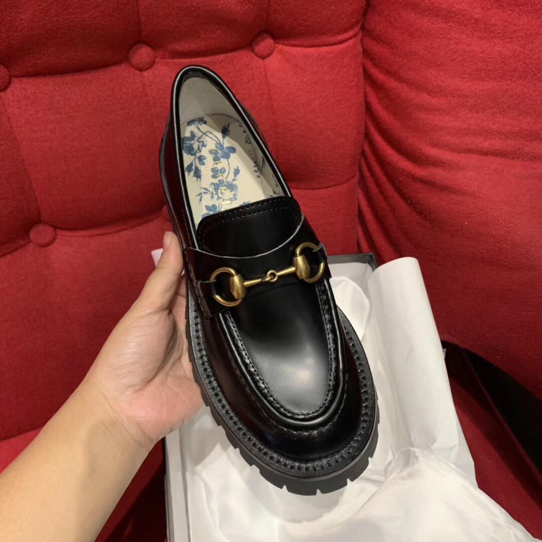 Gvc*1 Women’S Leather Lug Sole Horsebit Loafers Black 577236 Ds800 1000