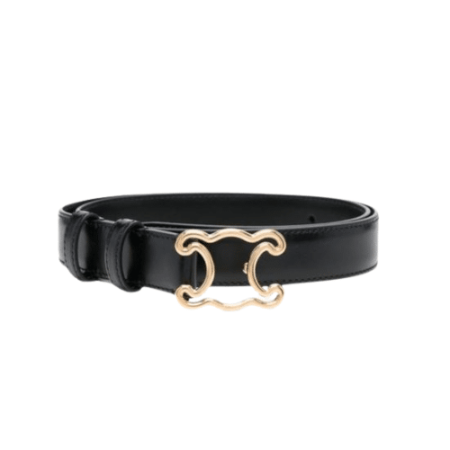 Ce1i*e Small Triomphe Black Belt In Natutal Calfskin Gold Metal 2.5Cm