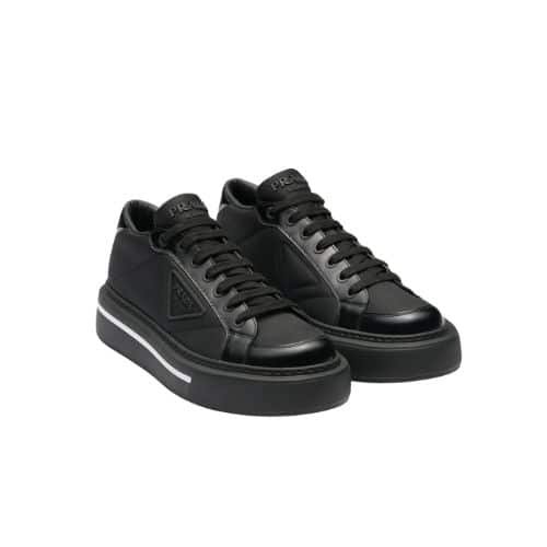 Pra*a Macro Re-Nylon And Brushed Leather Sneakers Black 2Eg3763Lf5F0632