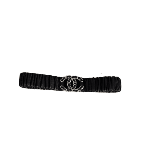 Ch**el Cc Elastic Belt Leather With Silver Metal 30Mm