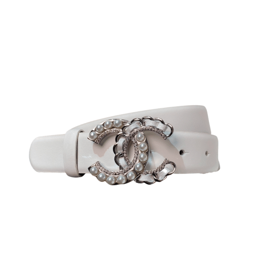 Ch**el Belt With Pearls And Cc Logo Belt White 28Mm