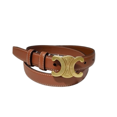 Ce1i*e Small Triomphe Brown Belt In Natutal Calfskin Gold Metal