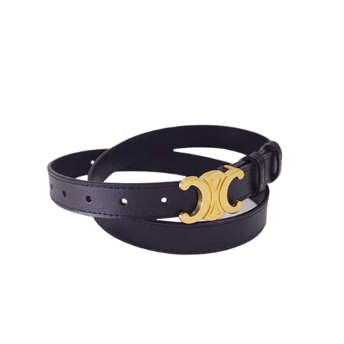 Ce1i*e Small Triomphe Black Belt In Natutal Calfskin Gold Metal