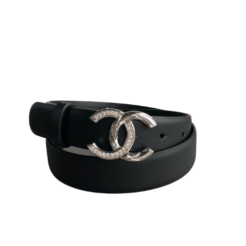 Ch**el Pearl And Leather Silver Tone Metal Black 3Cm