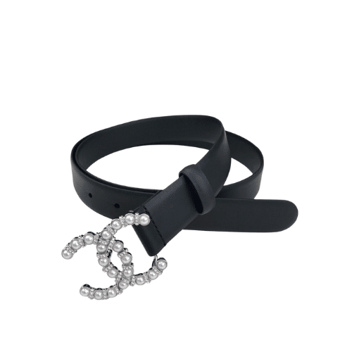 Ch**el Cc Silver Belt Leather With Pearls 28Mm