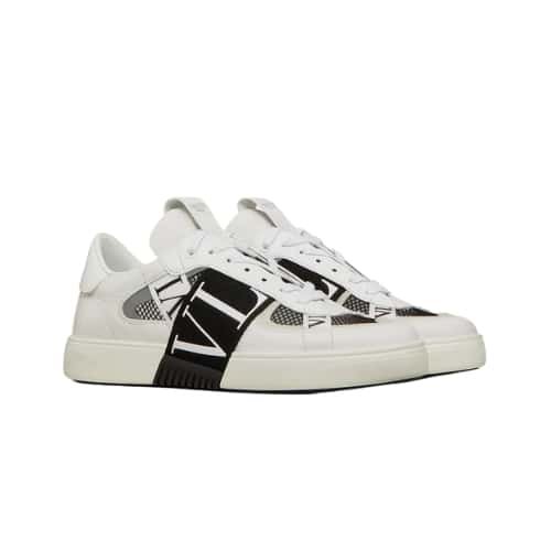 Va1e*ntin0 Vl7N Low-Top Sneaker In Calfskin And Mesh Fabric With Bands Black Xy0S0C58Swfq1X