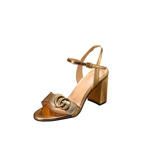 Gvc*1 Gold Metallic Laminate Leather Mid Heel Sandal 453379