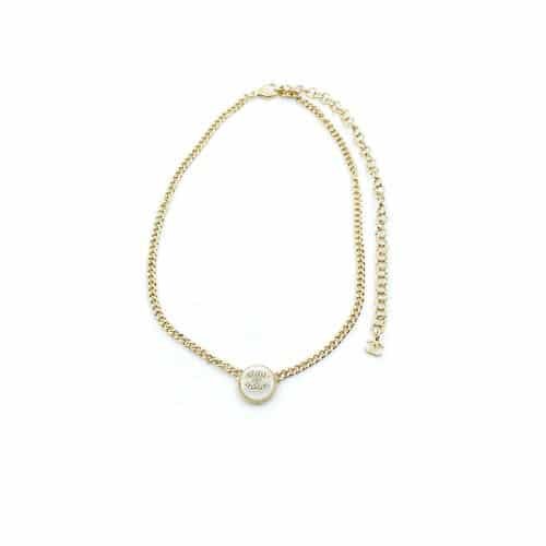 Ch**el Logo Cc Necklace In Gold Metal And Silver Resin