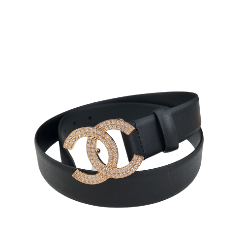 Ch**el Calfskin Pearl Crystal Gold Queen Of France Cc Belt 28Mm