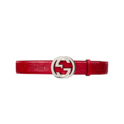 Gvc*1 Calfskin Monogram Red Belt Silver Metal 3.5Cm