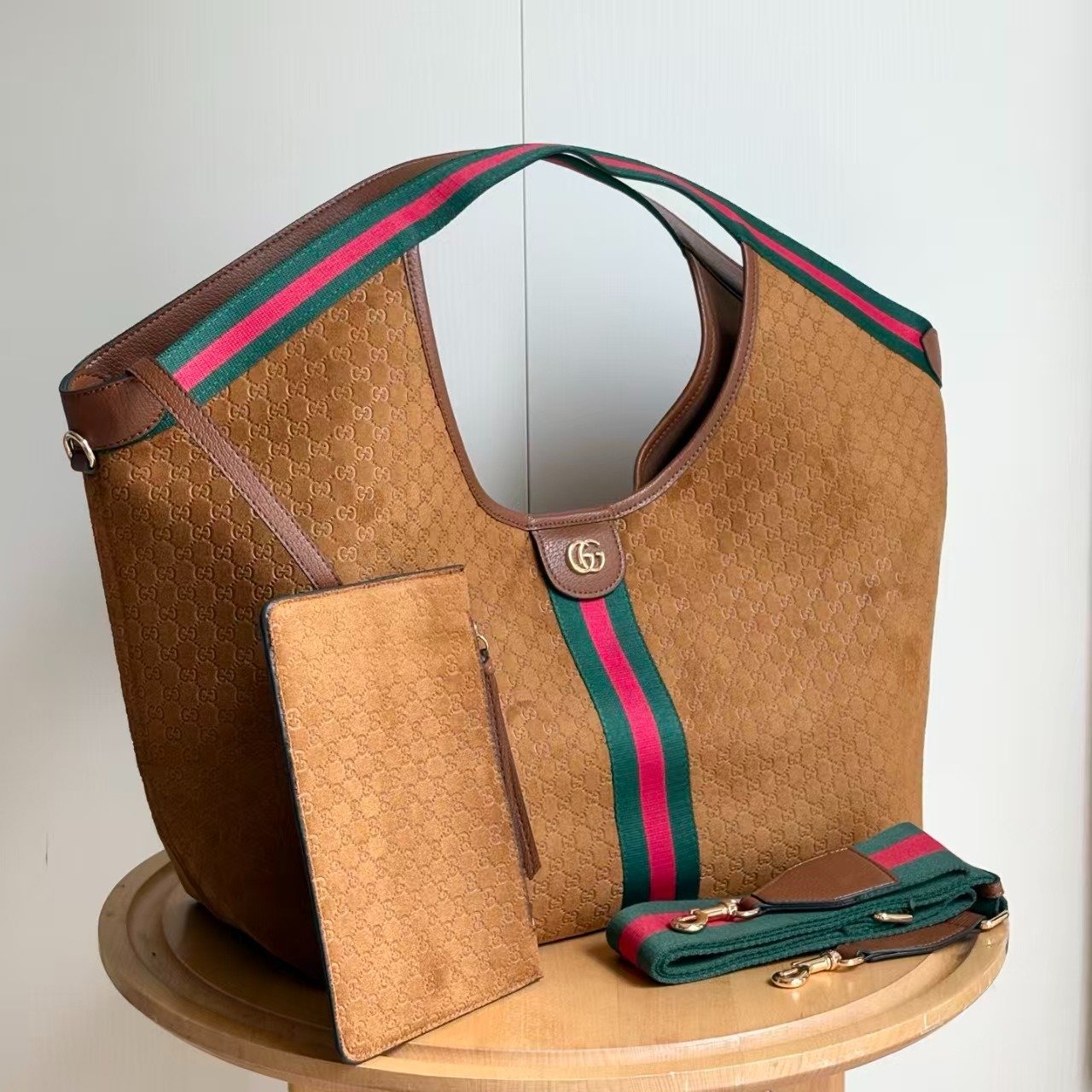 Gvc*1 Giglio Large Tote Bag Gg Suede Brown 60Cm 853971 Caab8 2147
