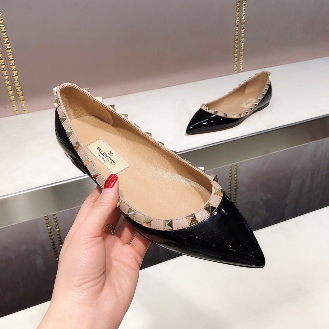 Va1e*ntin0 Patent Rockstud Ballet Flat Black 5W2S0403Vnw N91