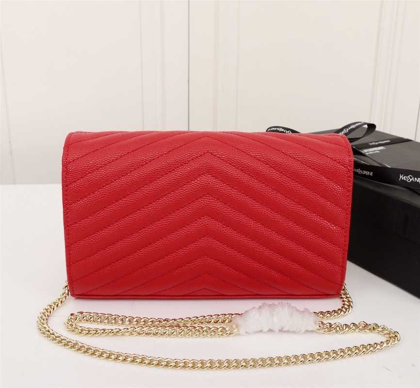 Sa1nt Lau*nt Cassandre Matelassé Envelope In Grain De Poudre Embossed Leather Red 22Cm 695108Bow016008