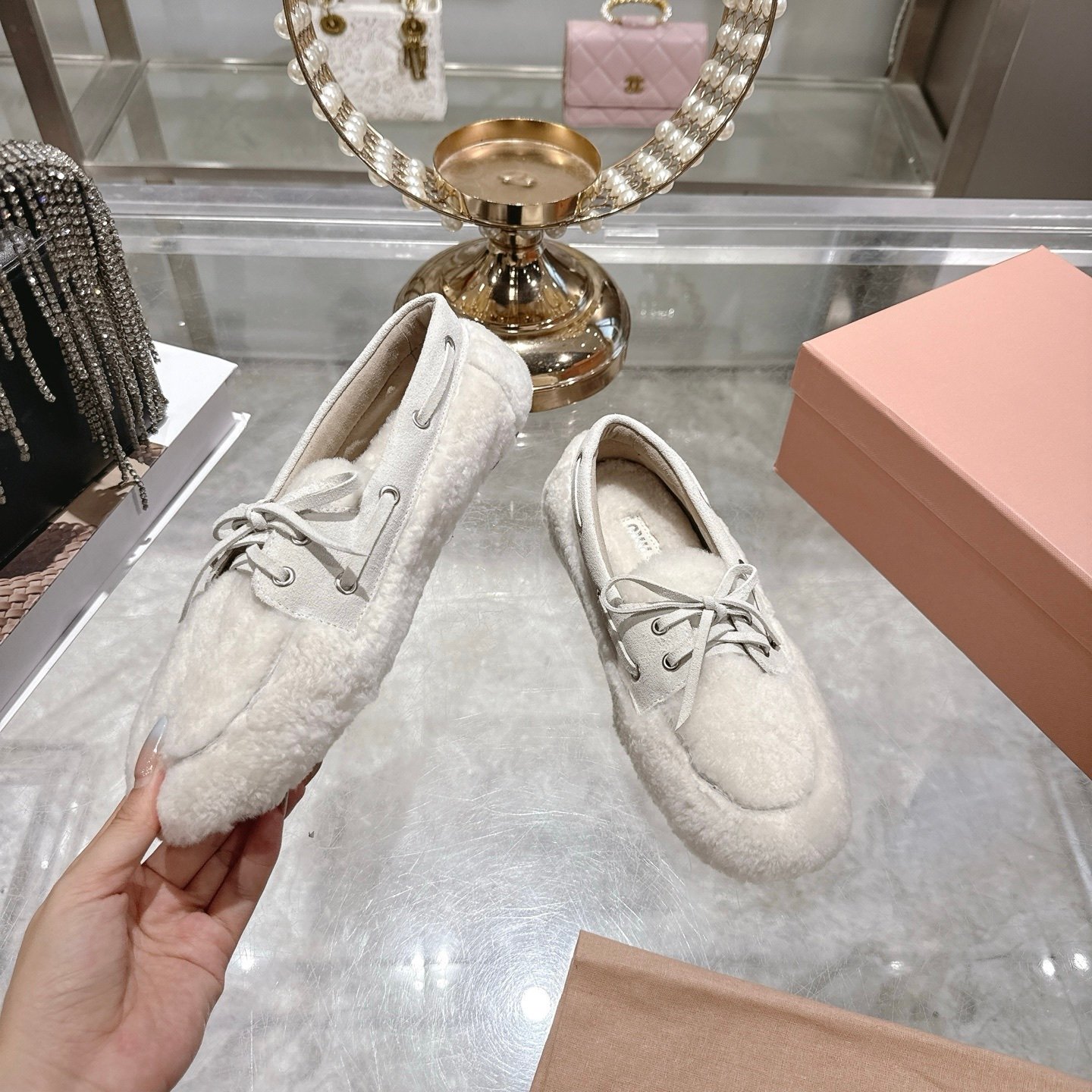 M1um1u Shearing Loafers Natural 5D525E 173 F0018 F 005