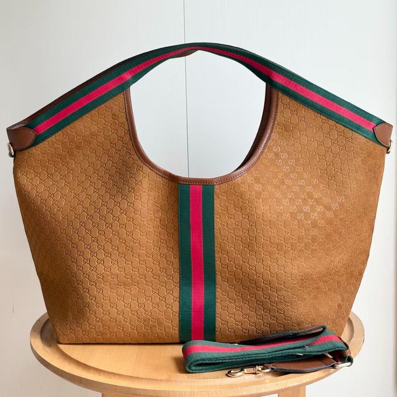 Gvc*1 Giglio Large Tote Bag Gg Suede Brown 60Cm 853971 Caab8 2147