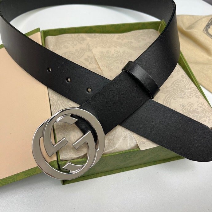 Gvc*1 Leather Belt With Gold Interlocking G 4Cm