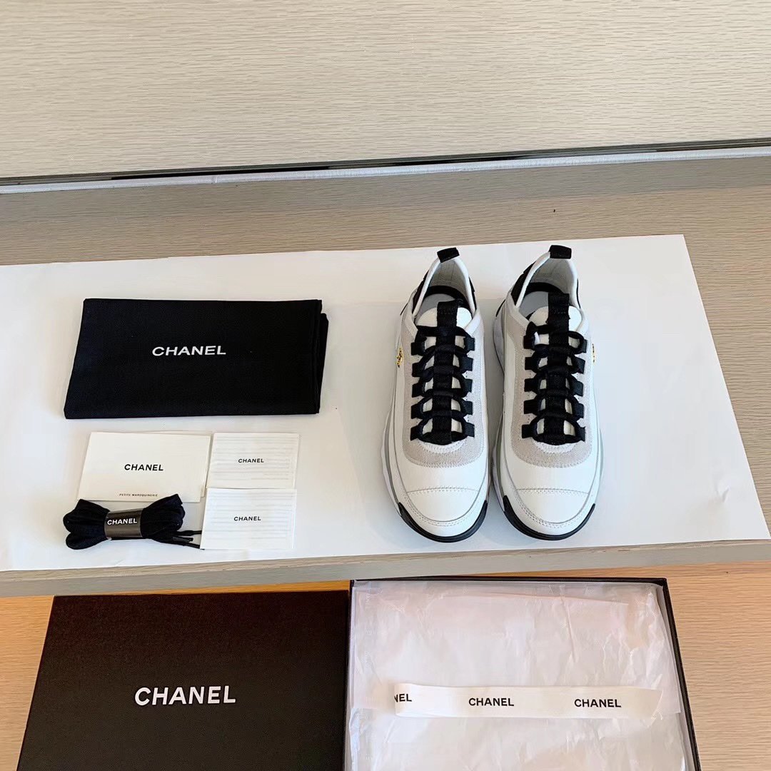 Ch**el Velvet Sneakers Ivory And Black G35617