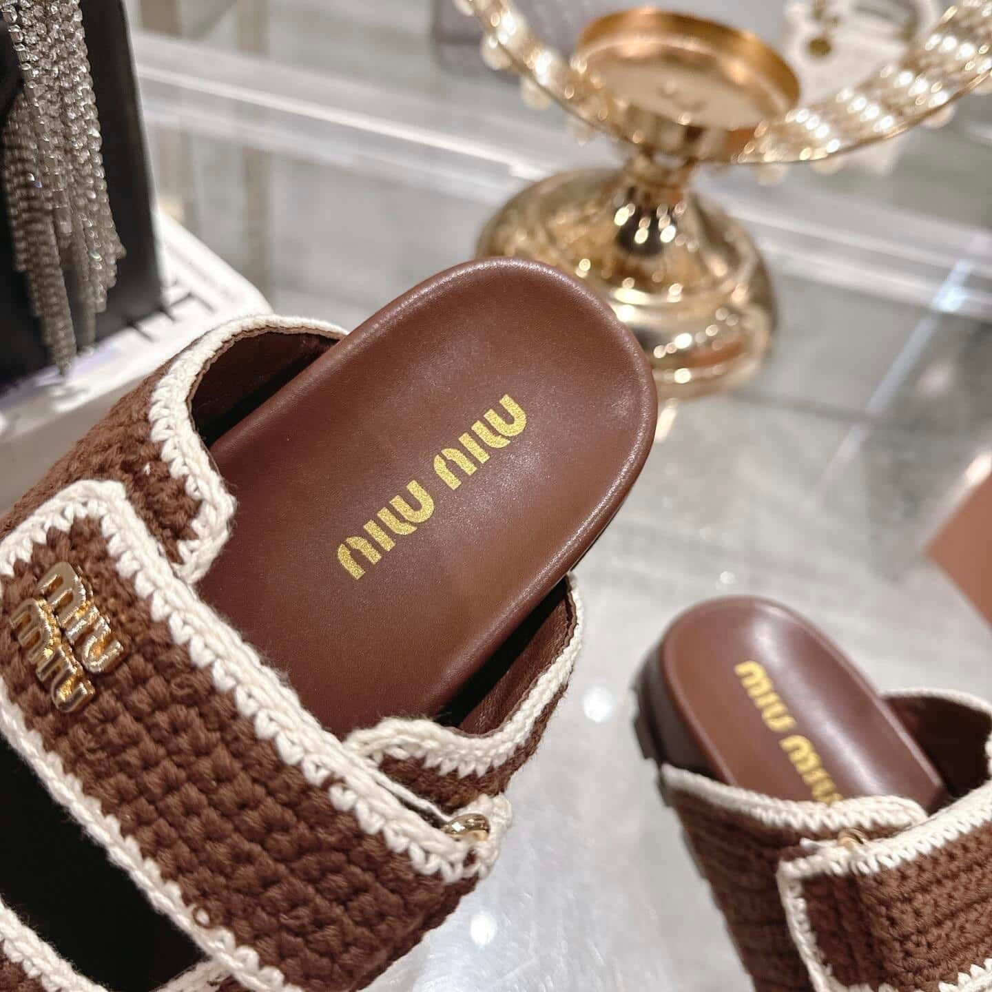 M1um1u Crochet Knit Slides Brown 5Xx641 2Cq2 F0Cms F 010