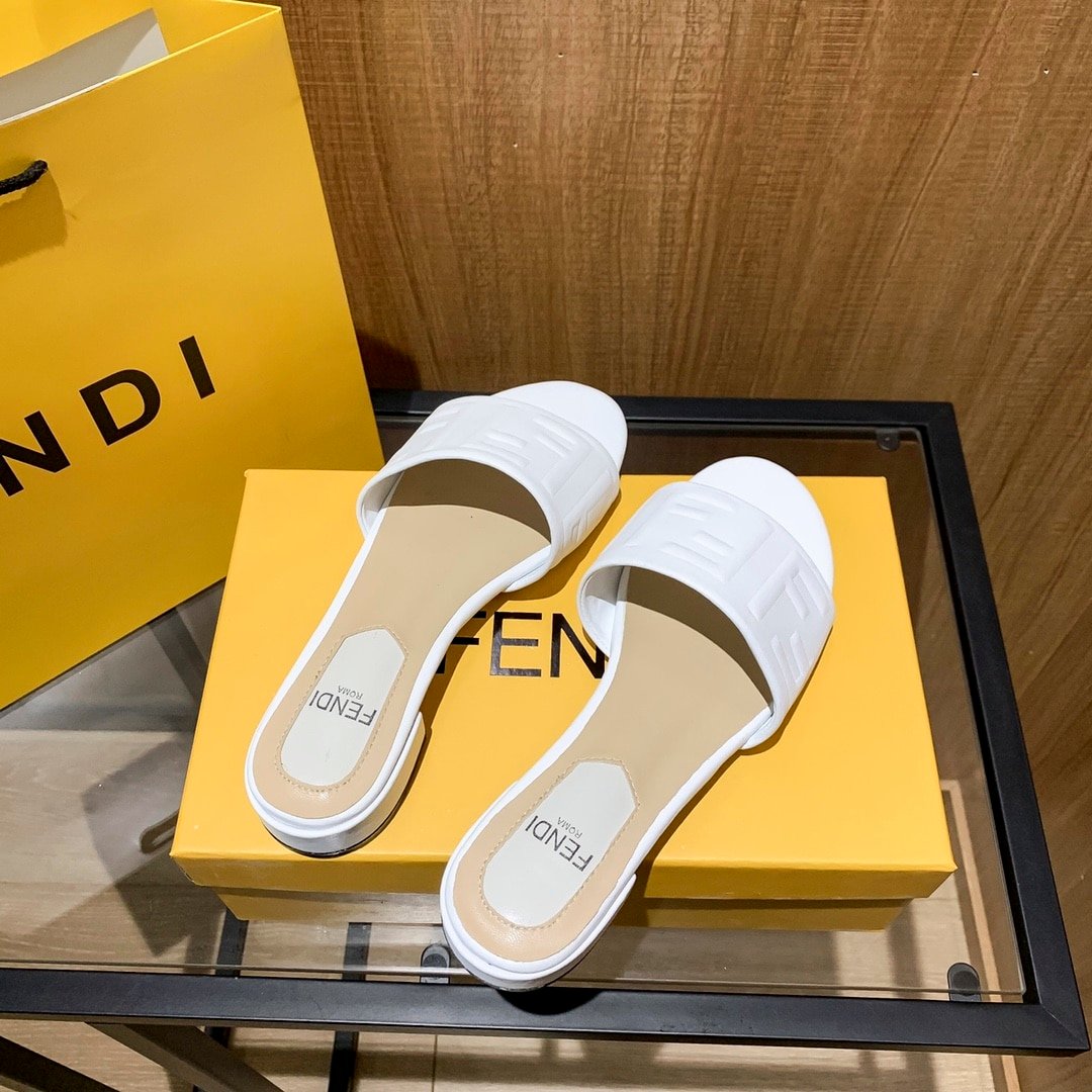F**di Silk Cowhide Slippers White