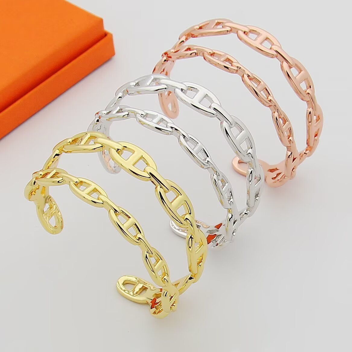 H**me5 Chaine Dancre Enchainee Double Bracelet Silver H122405B 00Sh