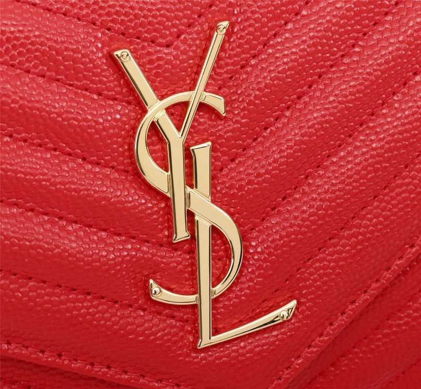 Sa1nt Lau*nt Cassandre Matelassé Envelope In Grain De Poudre Embossed Leather Red 22Cm 695108Bow016008