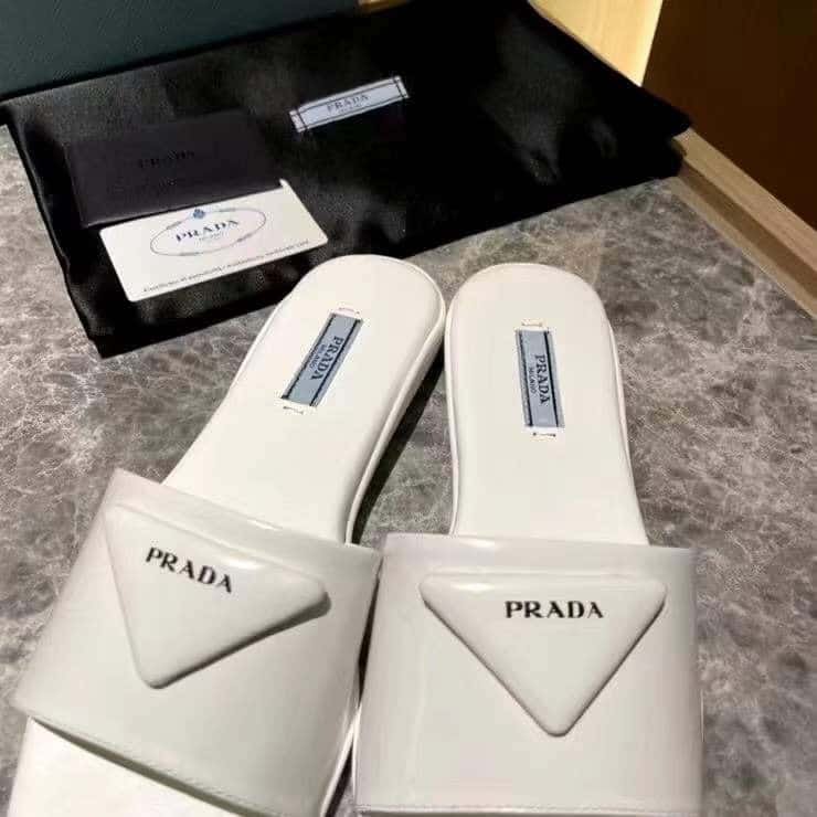Pra*a Brushed Leather Slide In White