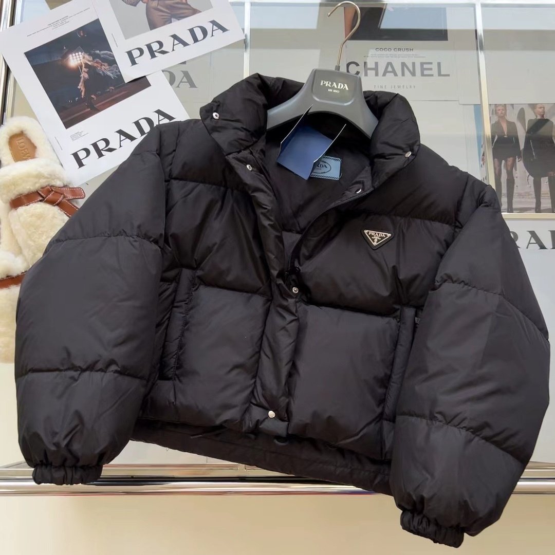 Pra*a Re Nylon Cropped Convertible Down Jacket Black 291805 11A9 F0002 S 222