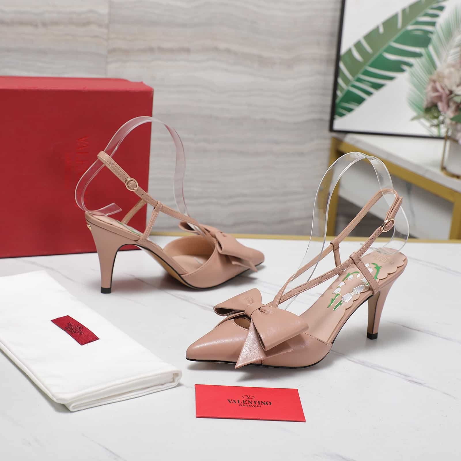 Va1e*ntin0 Bowow Slingback Pumps Rose Cannelle 7W2S0Mx5Ddt Gf9