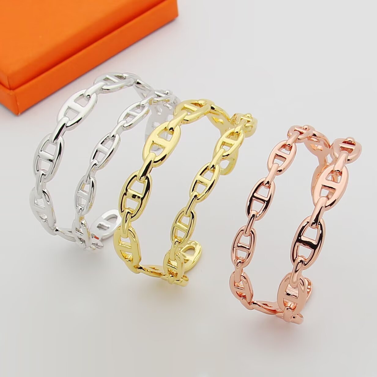 H**me5 Chaine Dancre Enchainee Double Bracelet Silver H122405B 00Sh