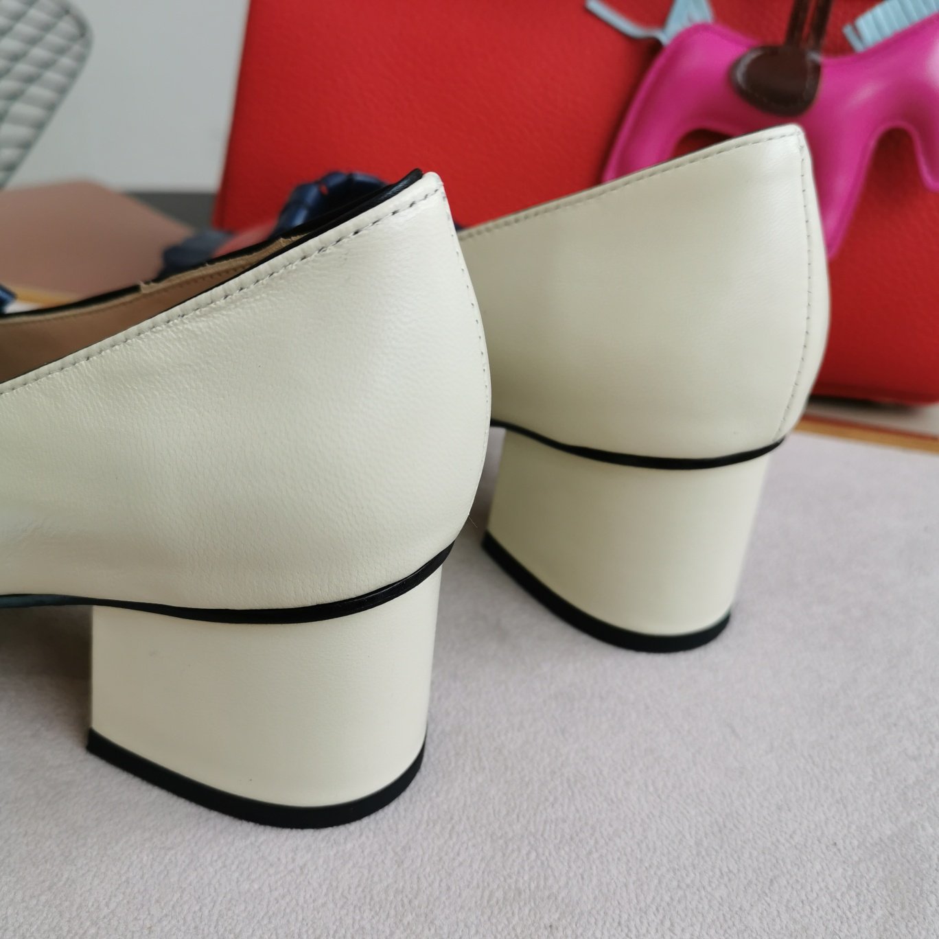 Gvc*1 Marmont Fringed Loafer Mid Heel White Blue Leather 408208 C9Dn0 9574